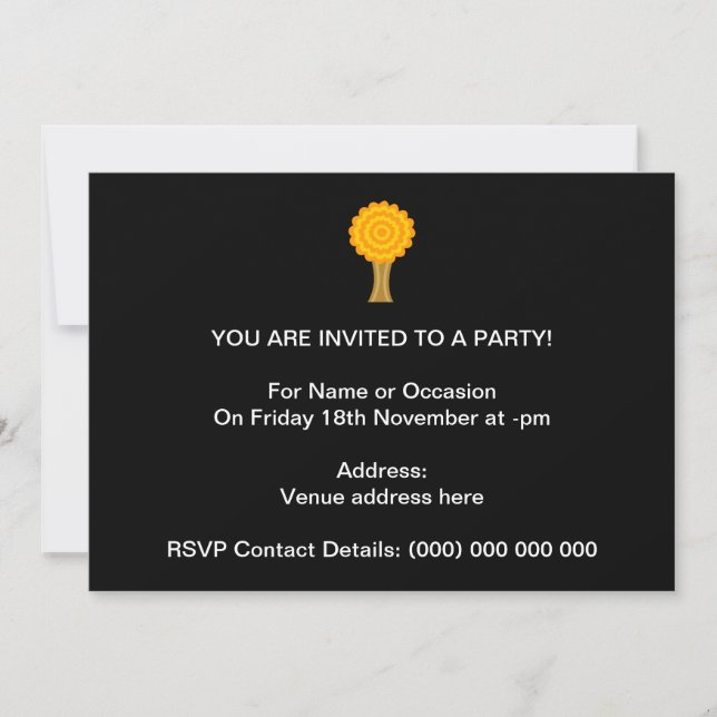 Tree. Golden Autumn colours. Funky Design. Invitation (Front)