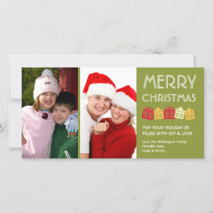Tree green merry Christmas fun dancing gift boxes Holiday Card