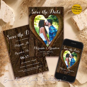 Tree Heart Photo Rustic Wedding Save the Date Card