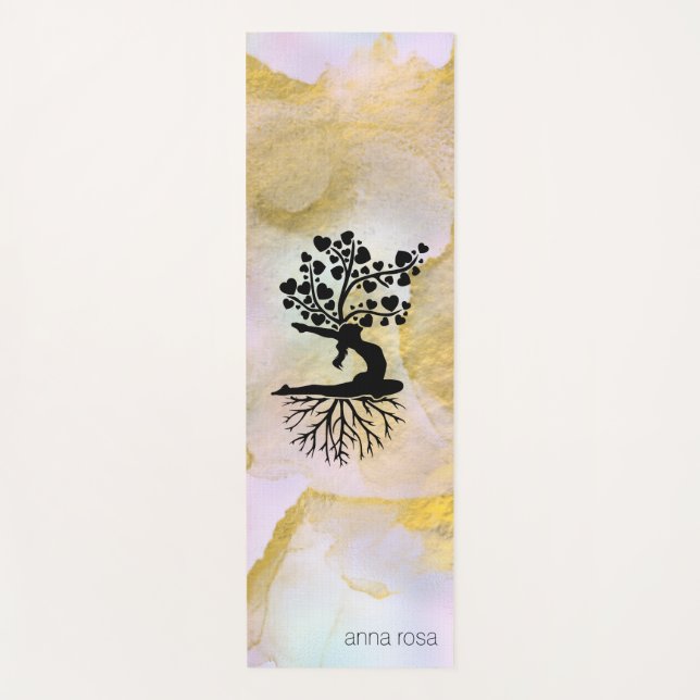*~* Tree Hearts Rainbow Holograghic Yoga  Pose AP1 Yoga Mat (Front)
