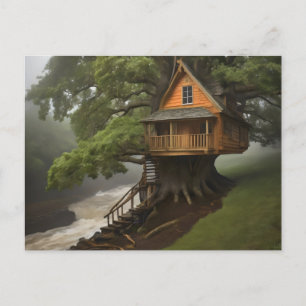 tree house by water poster postcard