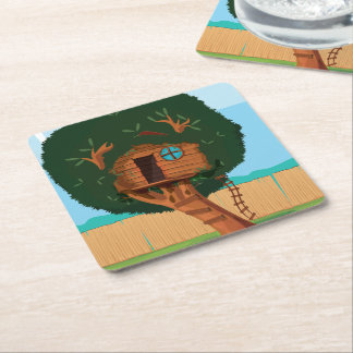 Tree house Cartoon Square Paper Coaster