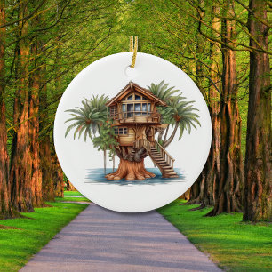 Tree house in palm tree  ceramic tree decoration