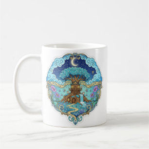 Tree House Under Moon Fantasy magical illustration Coffee Mug