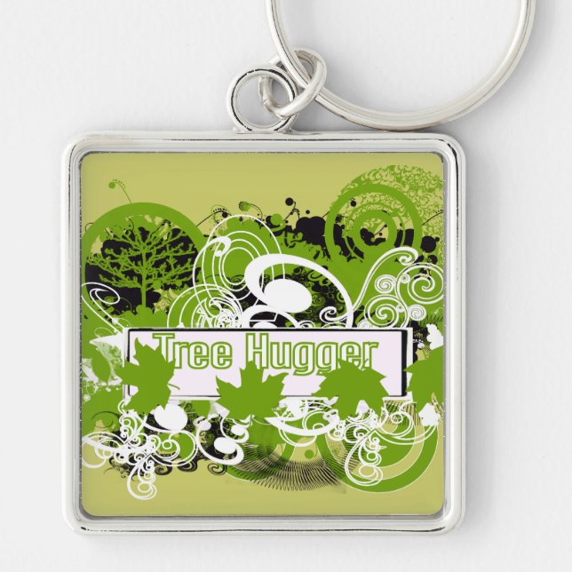 Tree Hugger Collage of Nature in Green Tones Key Ring (Front)