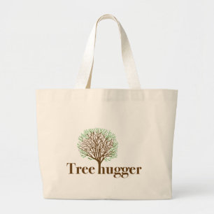Tree Hugger w/ tree illustration Large Tote Bag