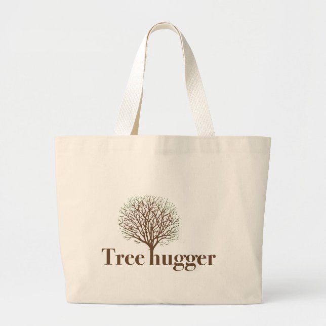Tree Hugger w/ tree illustration Large Tote Bag (Front)