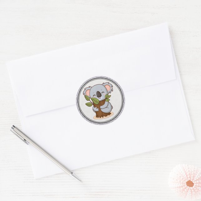 Tree-hugging koala bear classic round sticker (Envelope)