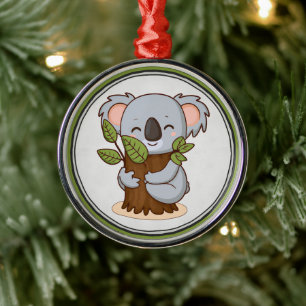 Tree-hugging koala bear metal tree decoration