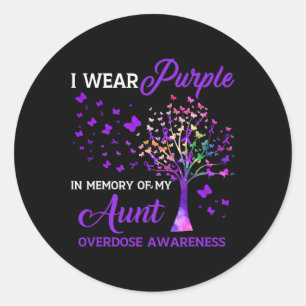 Tree I Wear Purple Memory Of Aunt Overdose Awarene Classic Round Sticker