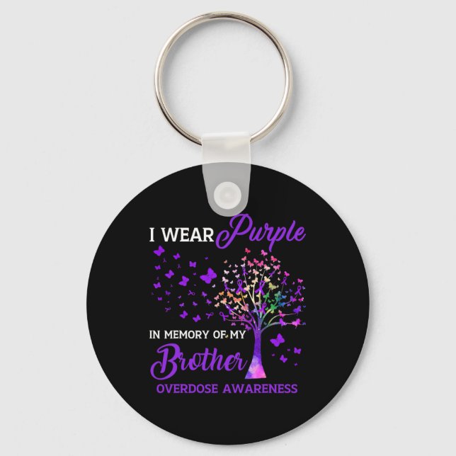 Tree I Wear Purple Memory Of Brother Overdose Awar Key Ring (Front)