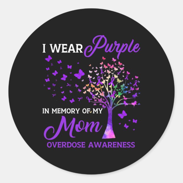 Tree I Wear Purple Memory Of Mum Overdose Awarenes Classic Round Sticker (Front)