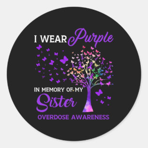 Tree I Wear Purple Memory Of Sister Overdose Aware Classic Round Sticker