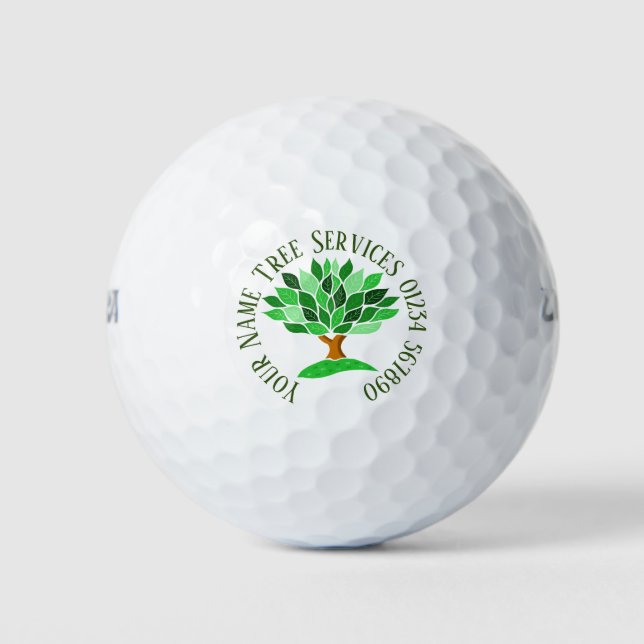 Tree Illustration with Green Leaves Pattern. Golf Balls (Front)