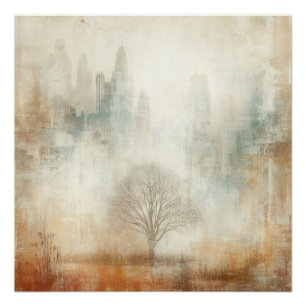 Tree In A City Scape Old Photo Graphic Design Poster