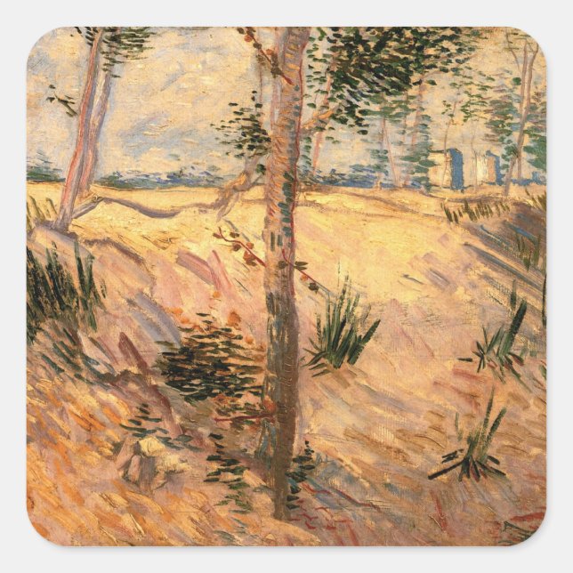 Tree in a Field on a Sunny Day by Vincent van Gogh Square Sticker (Front)