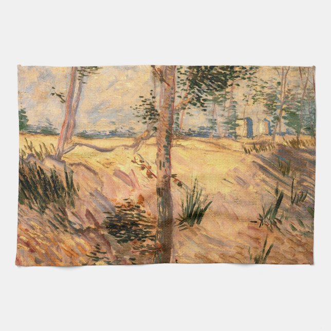Tree in a Field on a Sunny Day by Vincent van Gogh Tea Towel (Horizontal)