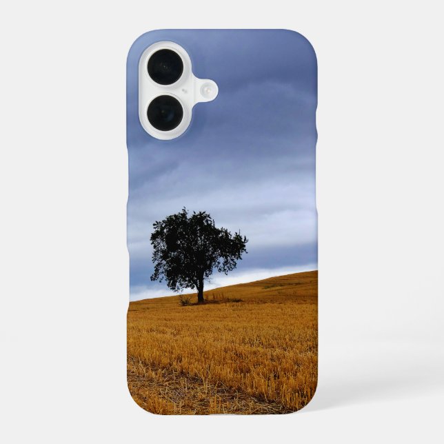 Tree in a wheat field iPhone 16 case (Back)