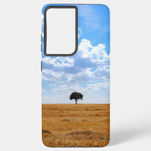 Tree in an harvested wheat field  samsung galaxy s21+ case (Back)