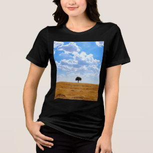 Tree in an harvested wheat field Tri-Blend shirt