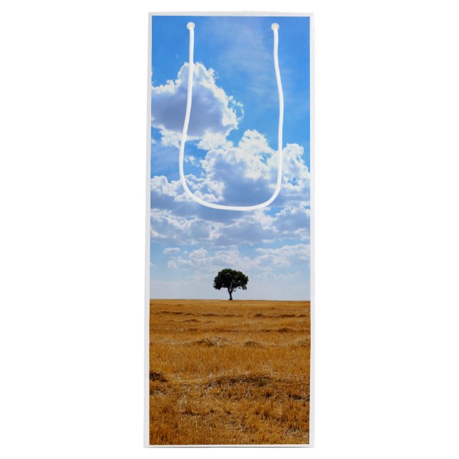 Tree in an harvested wheat field  wine gift bag (Front)