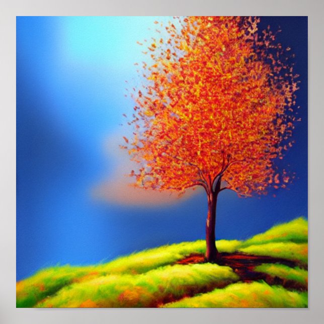 Tree in Autumn on a Hillside Poster (Front)