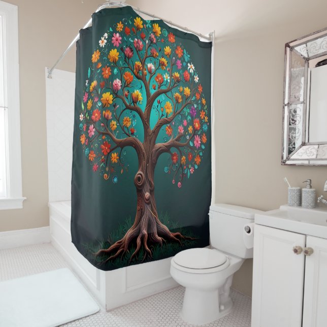 Tree in Bloom with Multi coloured Flowers  Shower Curtain (In Situ)