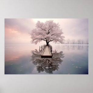Tree In Calm Lake Serene Landscape Poster