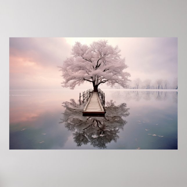 Tree In Calm Lake Serene Landscape  Poster (Front)