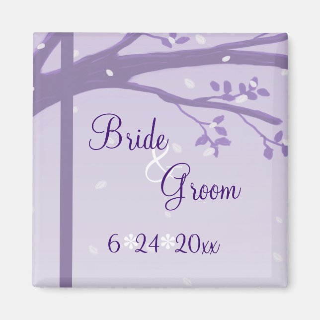 Tree in Silhouette Purple Save the Date Magnet (Front)