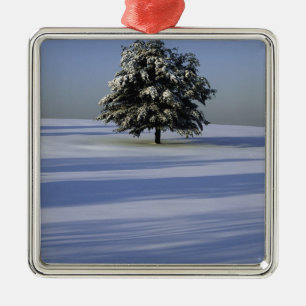Tree in snow covered landscape metal tree decoration