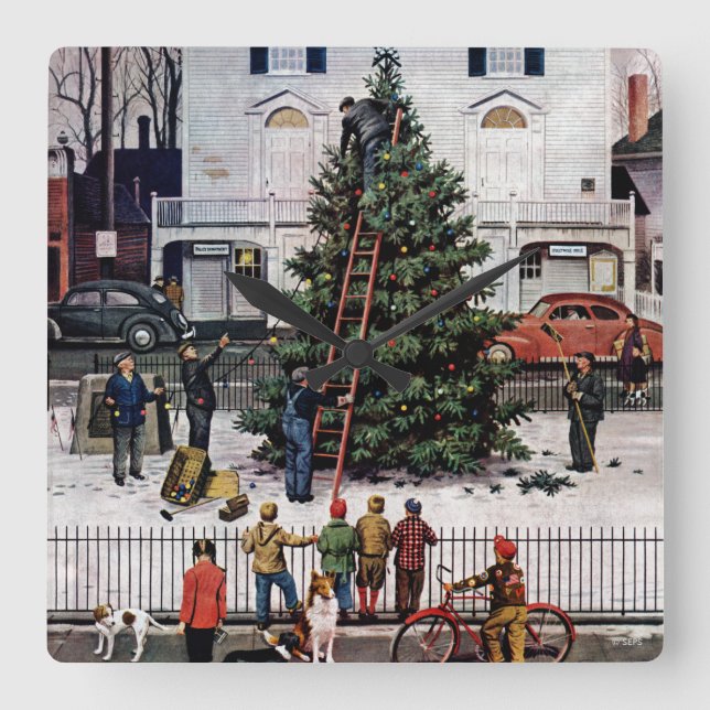 Tree in Town Square Square Wall Clock (Front)