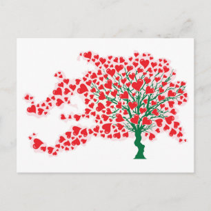 Tree in Wind with Hearts in Red Colours Postcard