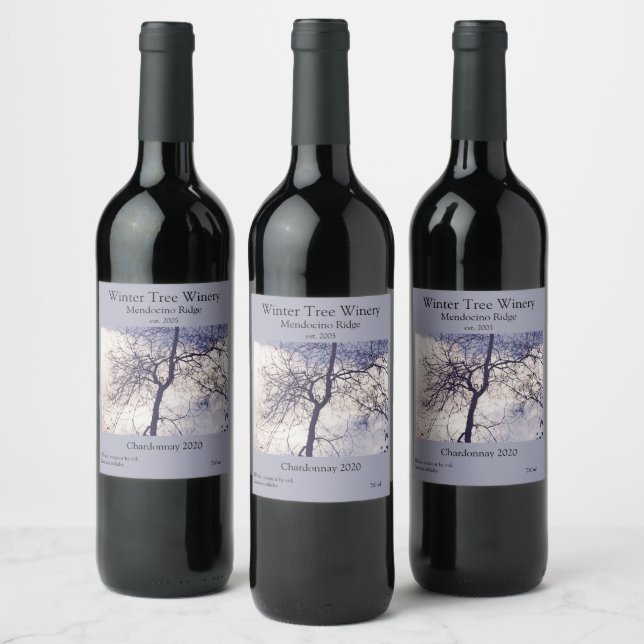 Tree in Winter Wine Label Set (Bottles)