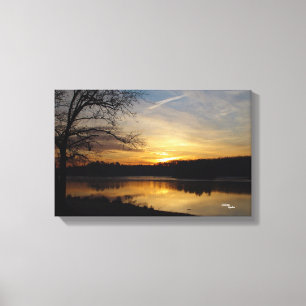 Tree lake sunrise Stretched Canvas Print