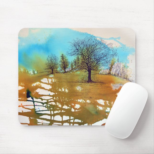 Tree Landscape Watercolor Art Mouse Mat (With Mouse)