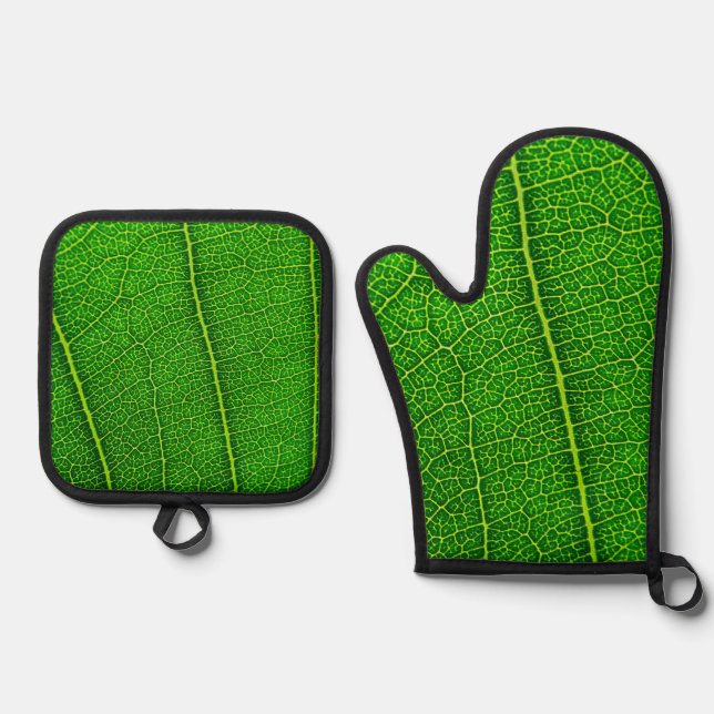 Tree leaf closeup oven mitt & pot holder set (Front)