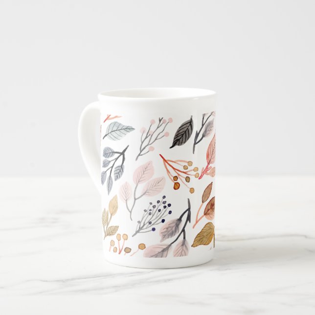 tree leaves bone china mug (Front Left)