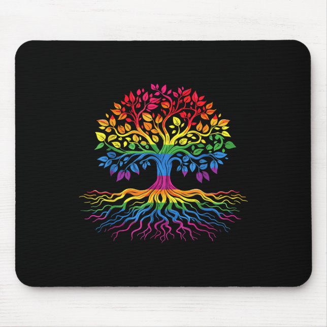 Tree Life Rainbow Lgbt Cool Gay Pride Flag Ally  Mouse Mat (Front)
