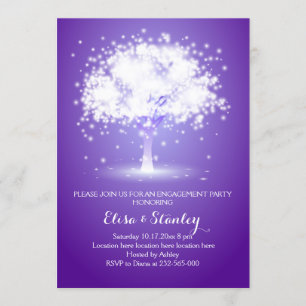Tree & lights purple wedding engagement party invitation