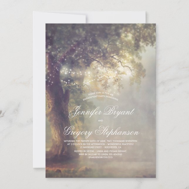Tree Lights Rustic Country Engagement Party Invitation (Front)