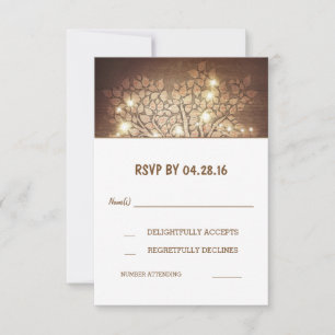 Tree Lights Rustic Wooden Wedding RSVP Cards