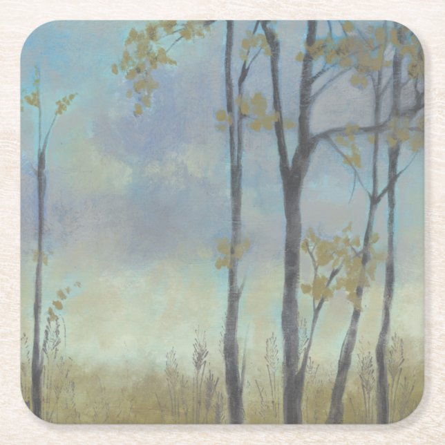 Tree-Lined Wheat Grass I Square Paper Coaster (Front)