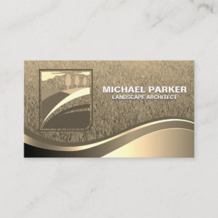 Tree Logo Landscape   Gold Metallic Wave Business Card
