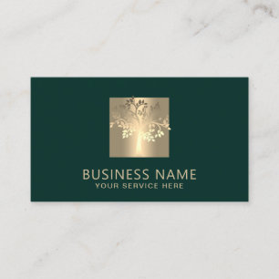Tree Logo Modern Green & Gold Professional Business Card