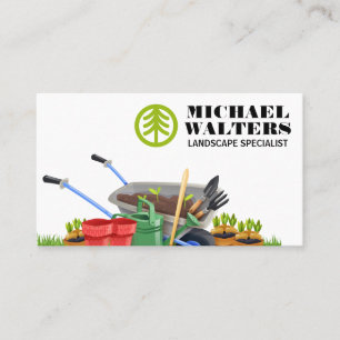 Tree Logo Wheel Barrel Gardening Tools Business Card