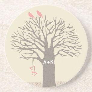 Tree Love Birds Love Initials Custom Coaster