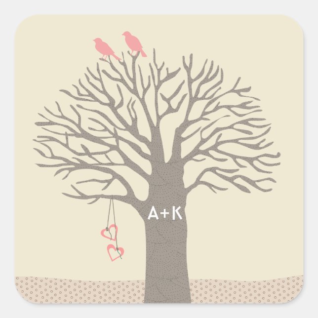Tree Love Birds Love Initials Custom Sticker (Front)
