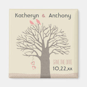 Tree Love Birds Save The Date Magnet Pink