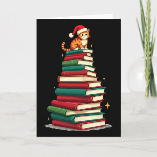 Tree Love Reading Books Cat Librarian Funny Christ Card